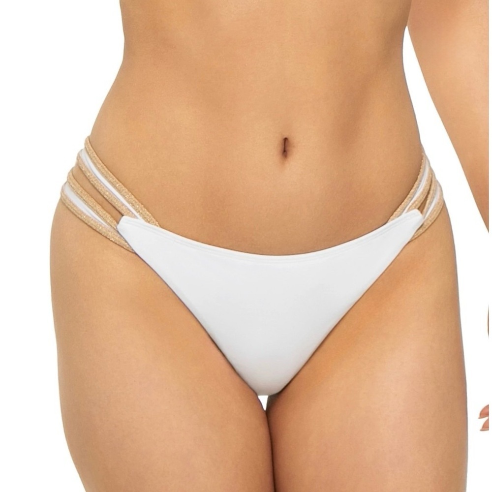 Ramy Brook “Meggie” White Cheeky Bikini Bottom Metallic Split Straps Size L